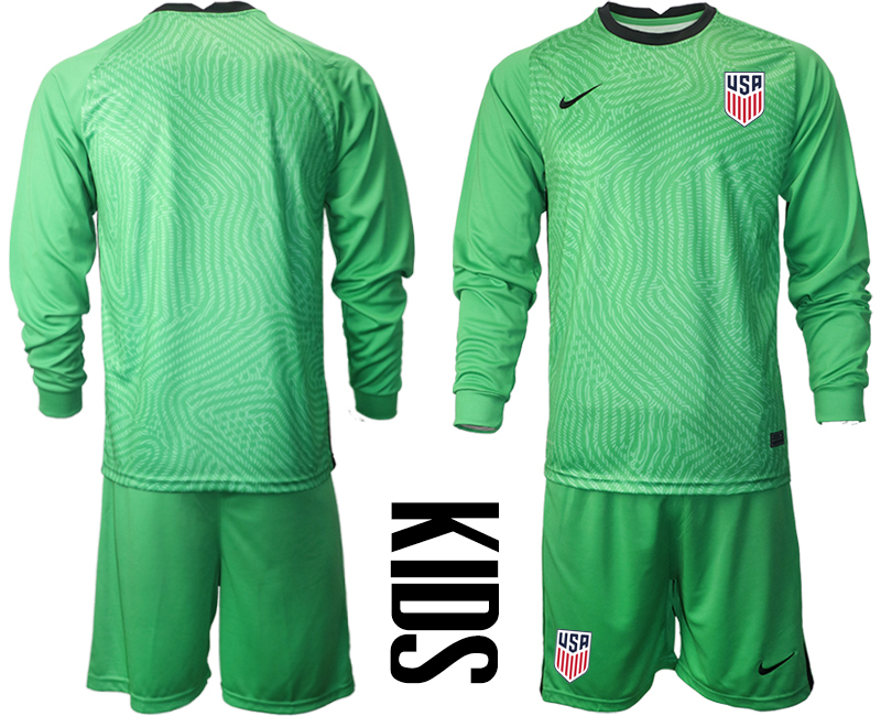 Cheap Youth 2020-2021 Season National team United States goalkeeper Long sleeve green Soccer Jersey